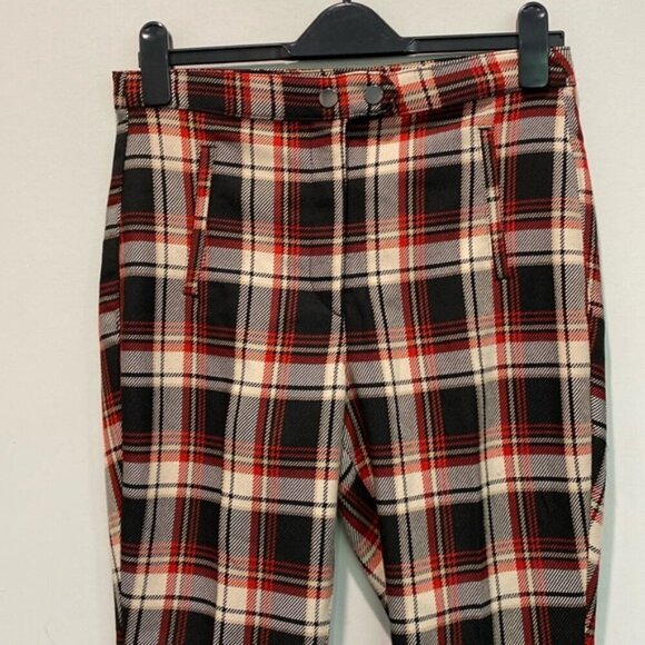 H&M Red Plaid High Rise Crop Pants Size 8 - Picture 3 of 13